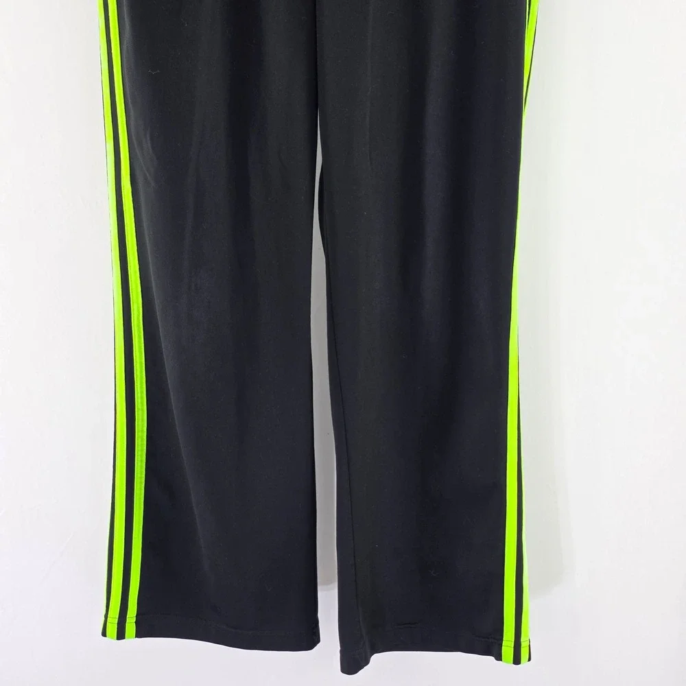 Adidas Track Pants Mens M Black Neon Green Striped Tricot Athletic 6192